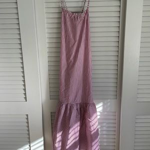 Zara red, white, and blue poplin maxi dress with cross back straps